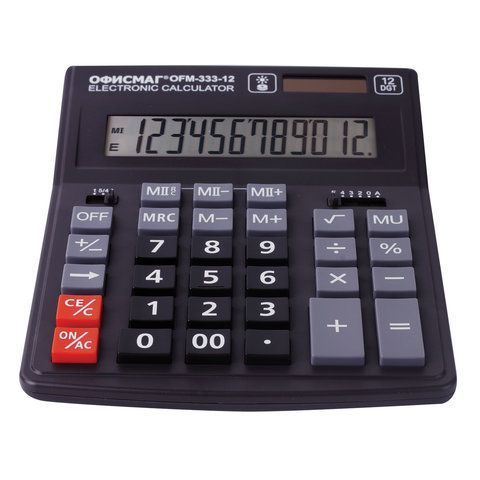 Калькулятор настольный ОФИСМАГ OFM-333, 12 разрядов, двойное питание 200x154 мм 1/20/40