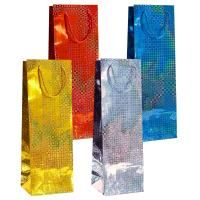 Пакет подарочный бумажный под бутылку (13x36x8,5) голография 1/360