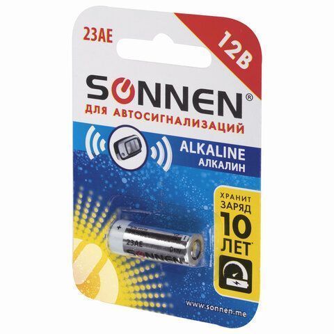 Батарейка SONNEN Alkaline, 23А (MN21), алкалиновая, для сигнализаций 1шт в блистере 1/10/20 (клиент)