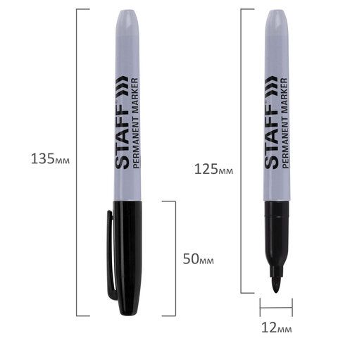 Маркер перманентный черный 2мм эргон.корпус, круглый наконечник STAFF 1/12