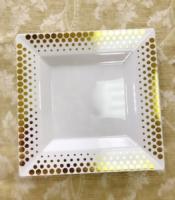 Тарелка пластиковая квадратная 205х205мм золотой декор Complement 6шт 1/20
