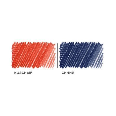 Карандаш двухцветный КРАСНО-СИНИЙ УТОЛЩЕННЫЙ BRAUBERG заточенный, грифель 4,0 мм (вывод)