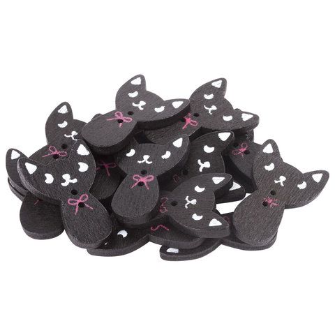 Пуговицы декоративные КОШЕЧКИ, дерево, 27*18мм, 16шт., черные, ОСТРОВ СОКРОВИЩ (вывод)