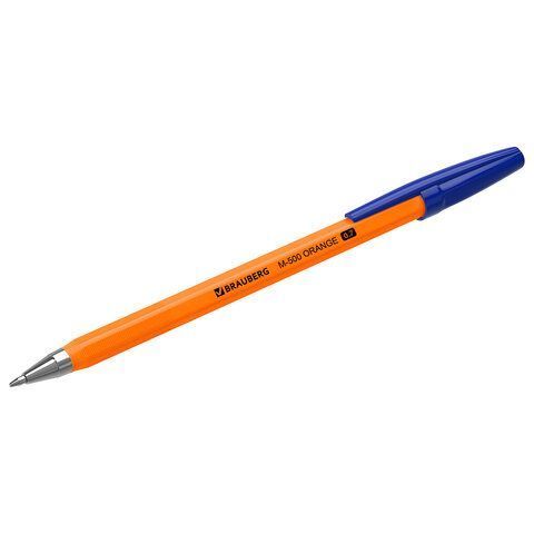 Ручка шариковая синяя 0,7мм оранжевый корпус BRAUBERG M-500 ORANGE 1/50
