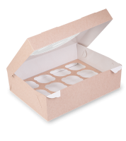 Коробка для капкейков/маффинов с окном 330х250х100мм на 12шт картон OSQ MUF 12 25/100