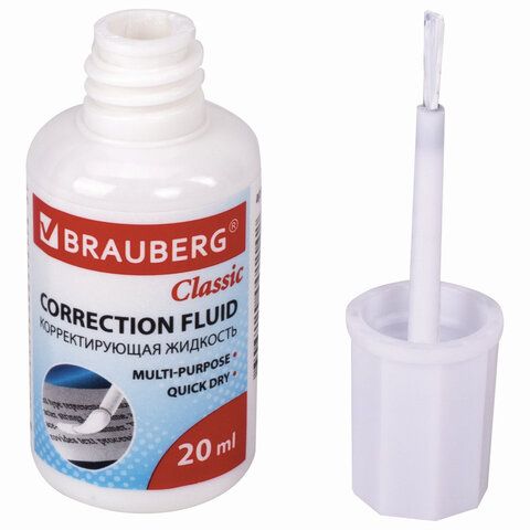 Корректирующая жидкость штрих 20мл флакон с кисточкой и мет. шариком Classic BRAUBERG 1/12