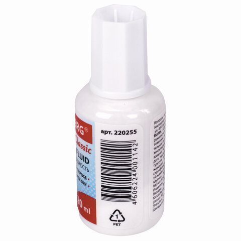 Корректирующая жидкость штрих 20мл флакон с кисточкой и мет. шариком Classic BRAUBERG 1/12