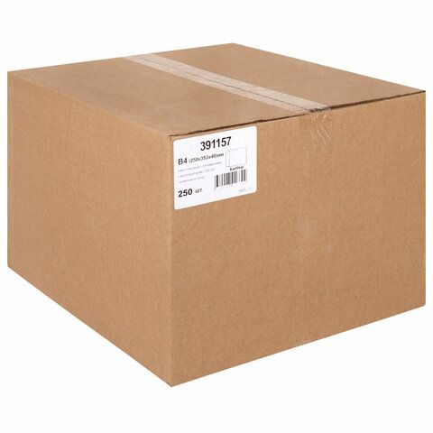 Конверт-пакет В4 объемный (250х353х40мм) до 300 листов, крафт, отрывная полоса, 391157 (вывод)