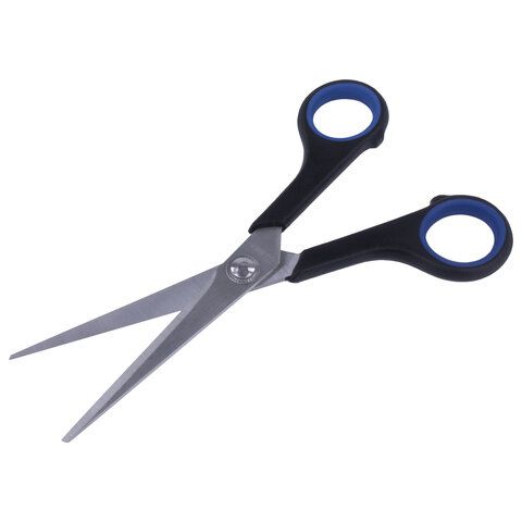 Ножницы 165мм метал черно-синие вставки европодвес Soft Grip Brauberg 1/12