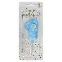 Свеча для торта с пуговкой 1 голубая 1/30 Свеча для торта с пуговкой 1 голубая 1/30