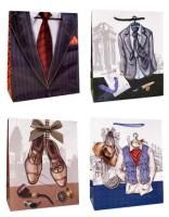 Пакет подарочный бумажный (26х32х10) ламинир мужской микс  1/20