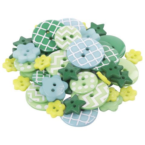 Пуговицы декоративные ОТТЕНКИ ЗЕЛЕНОГО, пластик, 52шт., ассорти, ОСТРОВ СОКРОВИЩ (вывод)