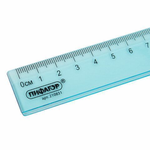 Линейка 20см пластиковая прозрачная тонированная ПИФАГОР 1/30
