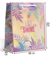 Пакет подарочный бумажный (18х23х10) голография Let your light shine 1/1