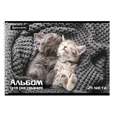 Альбом для рисования А4 24л гребень обложка картон BRAUBERG Питомцы 1/10/40